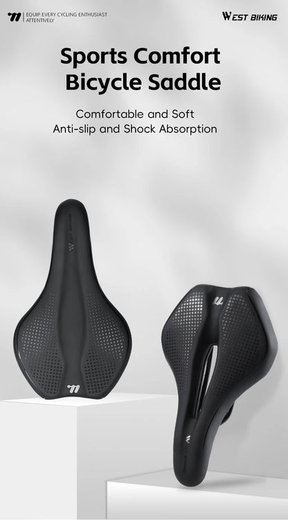 WEST BIKING Bicycle Saddle — Comfortable Hollow PU Leather Bike Seat | Wear-Resistant Road Cycling Cushion
