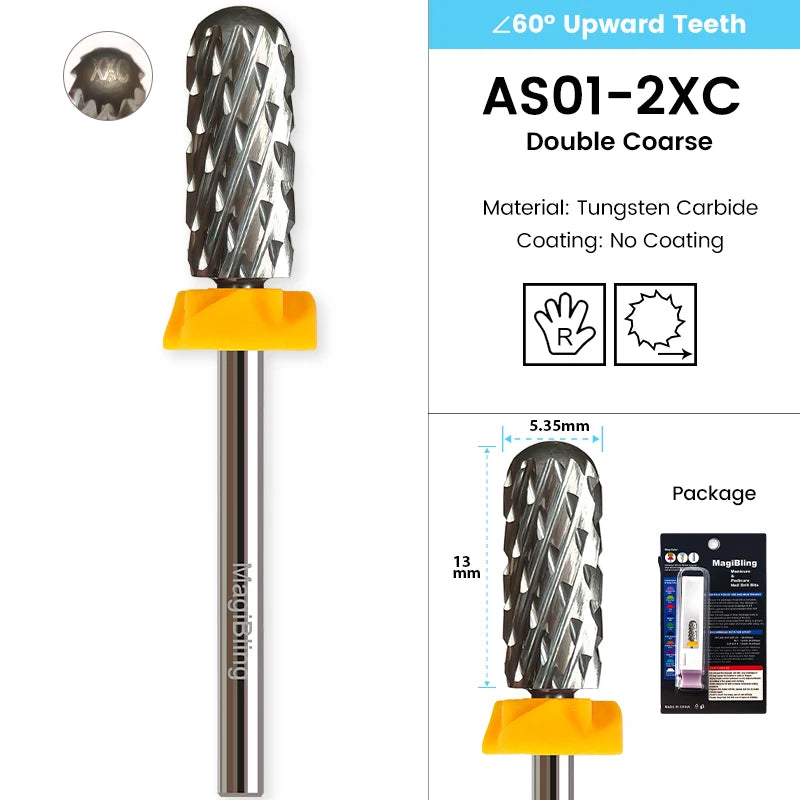 Gold Tungsten Carbide Nail Drill Bits – Large Barrel Milling Cutter, Pro Reversed Durable Grinding & Polishing Tools Accessories 4XC
