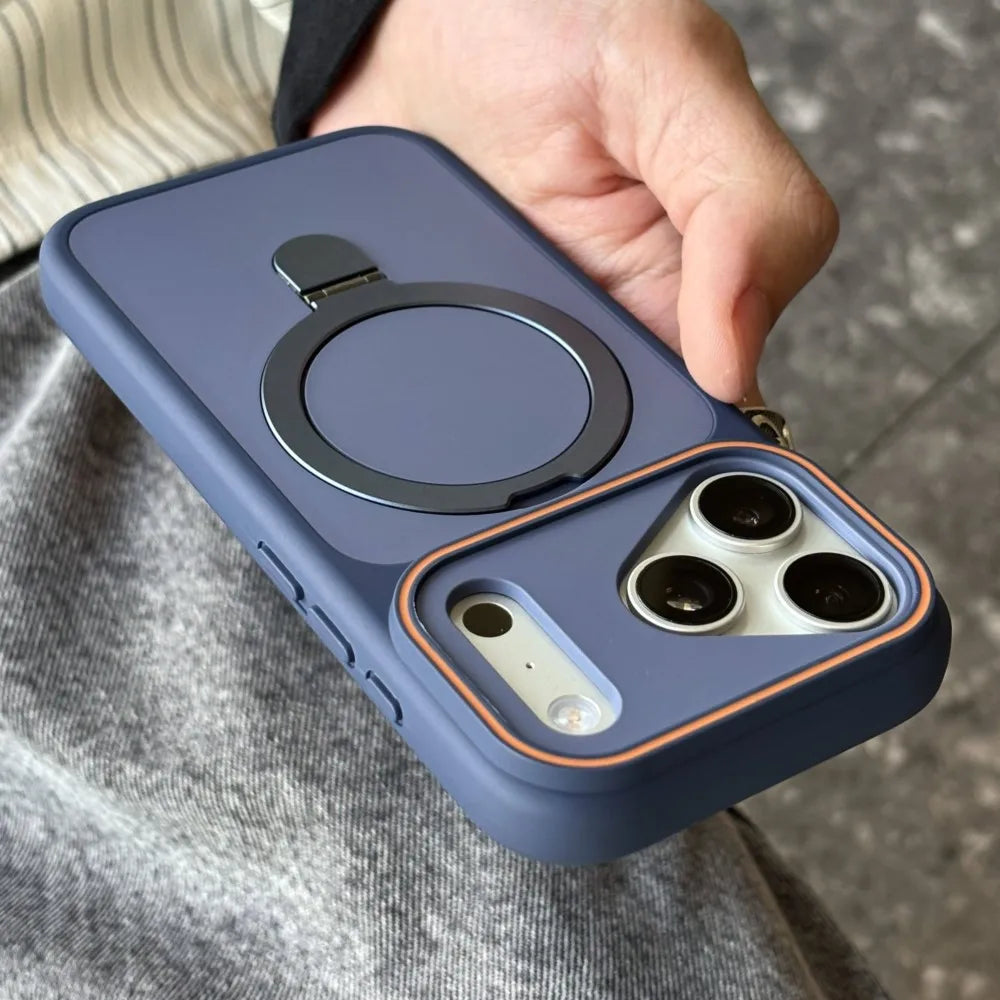 Shockproof MagSafe iPhone Case - Matte Armor Cover with Kickstand Holder