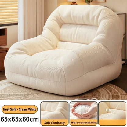 Olive Green Corduroy Bean Bag Sofa - High-Density Filling for Bedroom & Living Room Relaxation