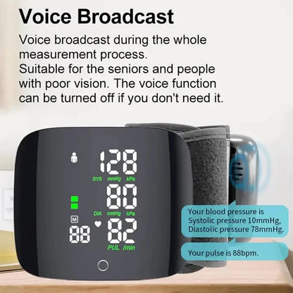 Rechargeable Digital Wrist Blood Pressure Monitor - Portable Heart Rate Monitor and Sphygmomanometer