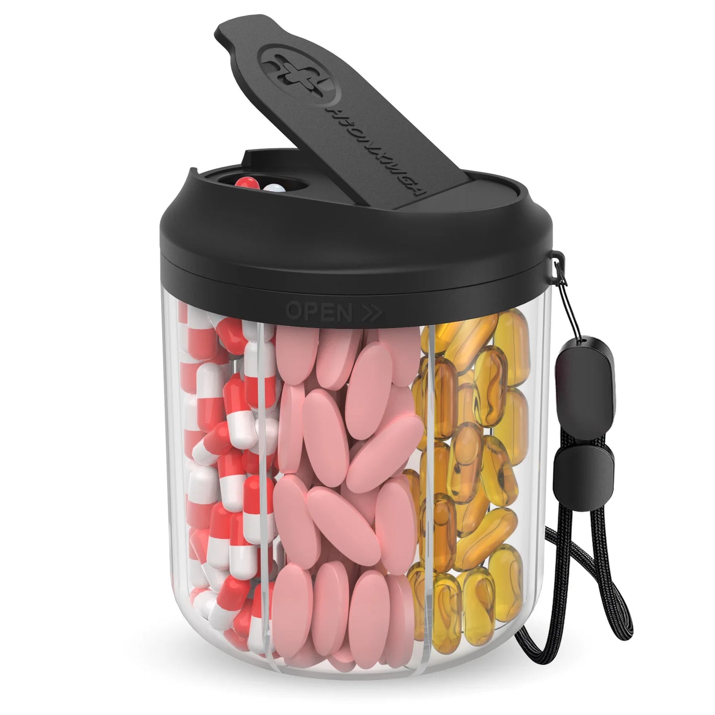 Weekly 7-Compartment Pill Organizer – Portable Travel Pill Case with Anti-Mix Design & 20 Labels