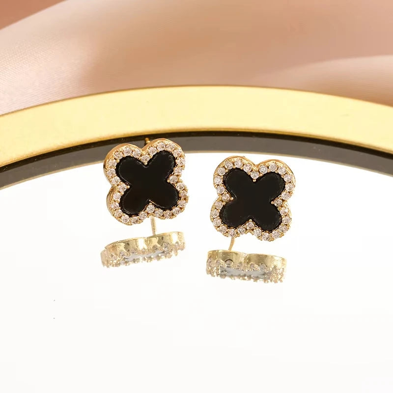 Women’s Leaf Hollow Zircon Stud Earrings – Elegant Triple Flower Fashion Jewelry for Party & Gift