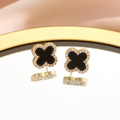Women’s Leaf Hollow Zircon Stud Earrings – Elegant Triple Flower Fashion Jewelry for Party & Gift