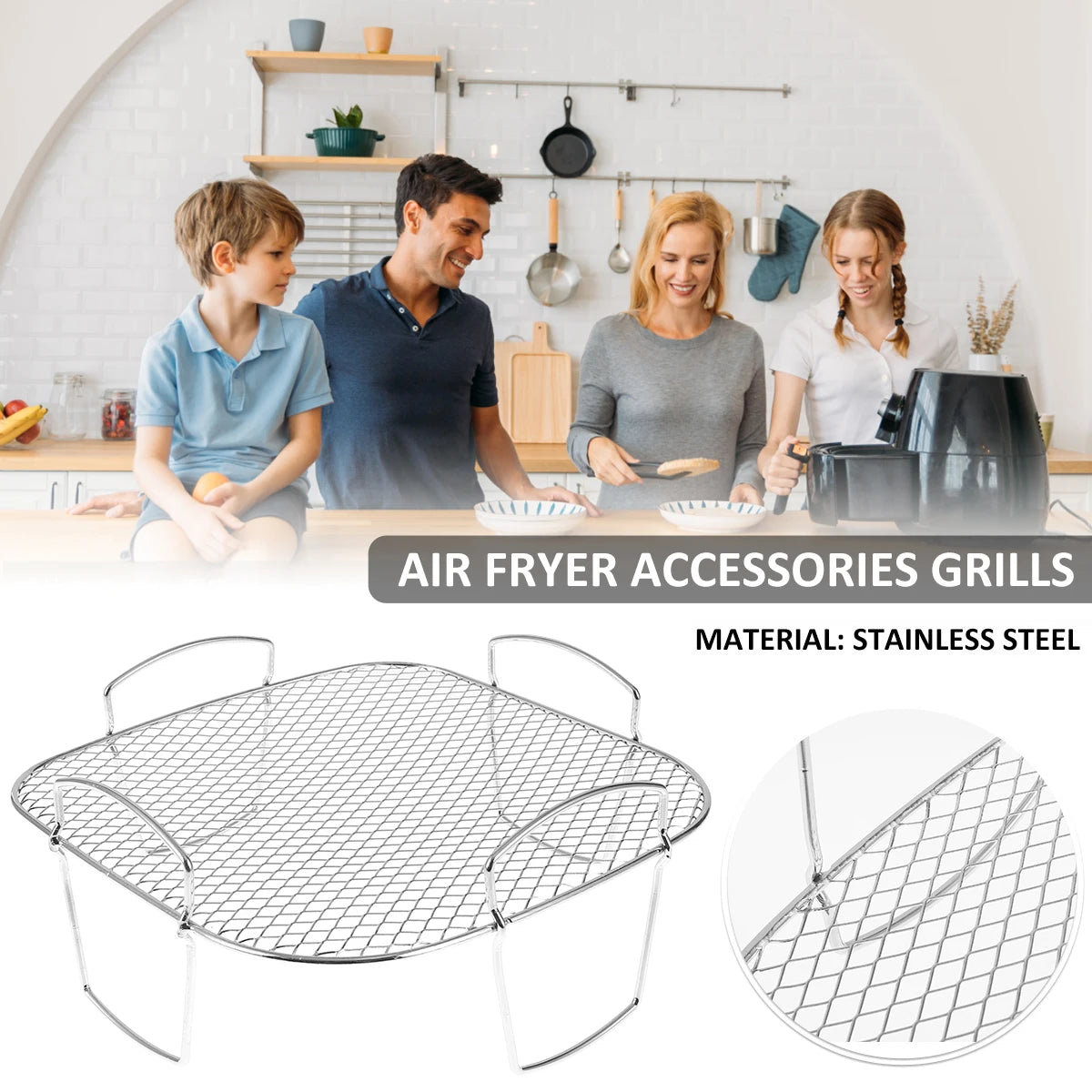 Stainless Steel Air Fryer Rack – Multi-Layer Stackable Grilling, Toast, BBQ Basket & Cooking Tray Accessory