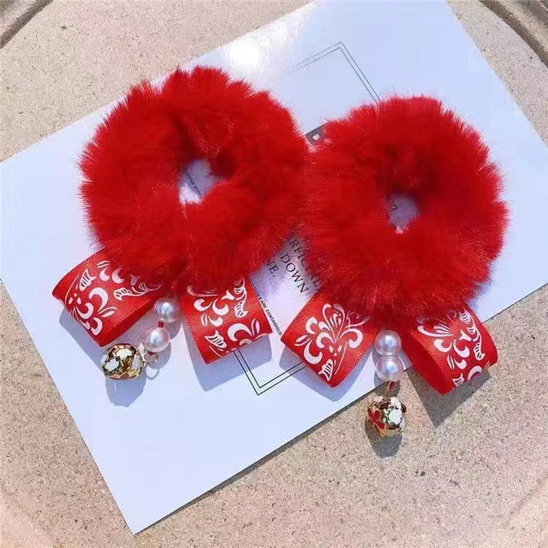 Flexible Chinese Style Children’s Hair Bands – Soft Stretchy Hair Ties for New Year