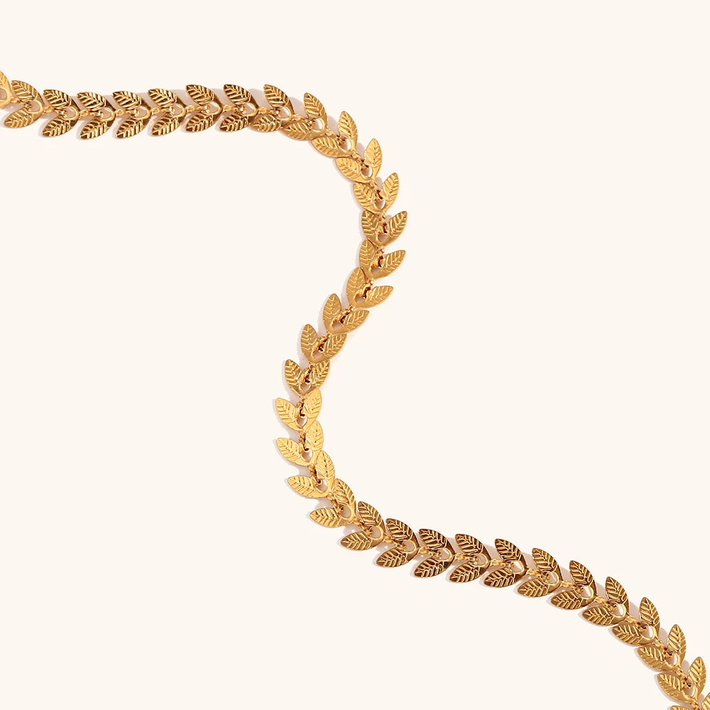 La.Muses Gold Plated Leaf Chain Necklace – Stainless Steel Fishtail Design Bracelet & Anklet Jewelry Set for Women
