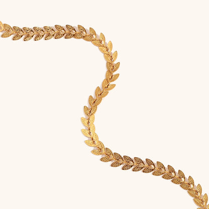 La.Muses Gold Plated Leaf Chain Necklace – Stainless Steel Fishtail Design Bracelet & Anklet Jewelry Set for Women