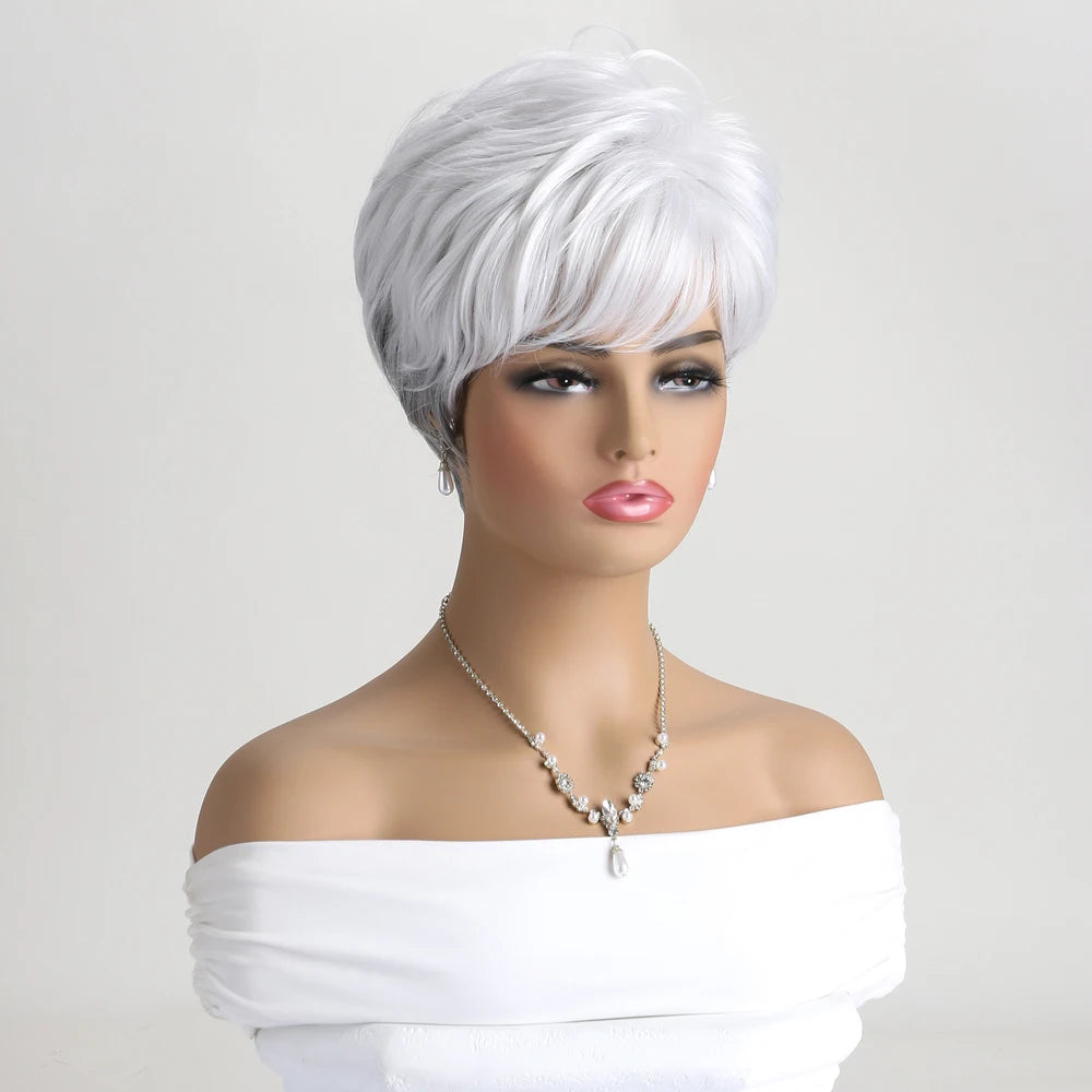 Short Natural Straight White Wig for Women – Heat-Resistant Daily & Party Wig
