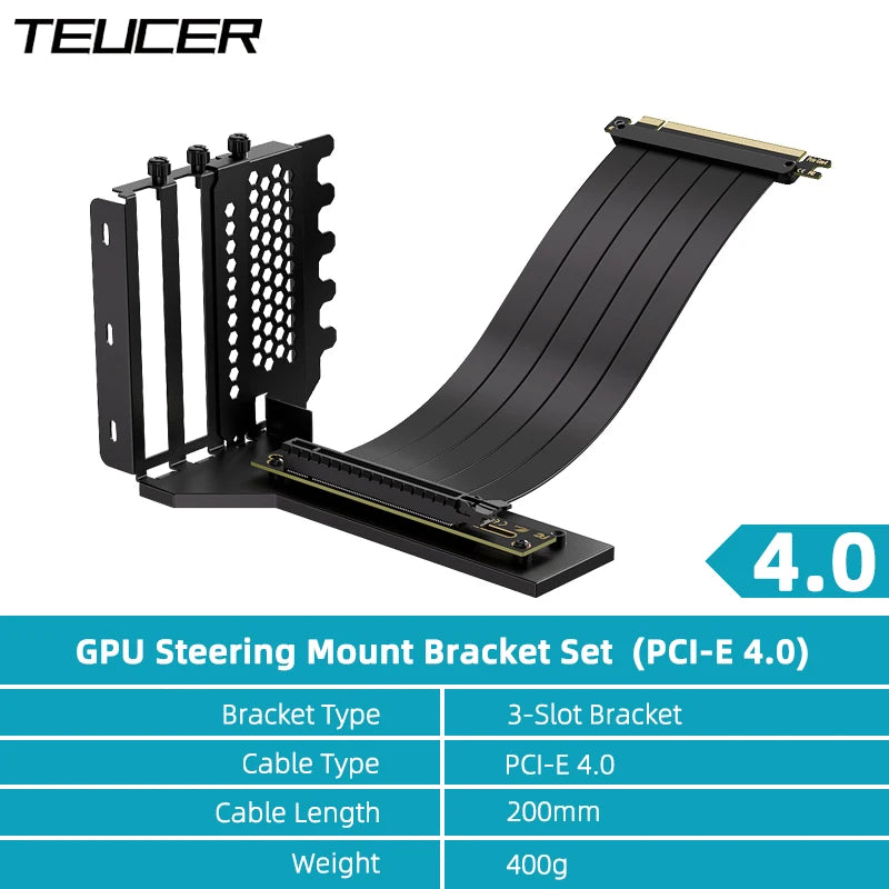 TEUCER L-Z3 GPU Vertical Mounting Bracket Kit – PCIe 4.0 X16 Riser Cable 200mm for Graphics Card Steering Mount