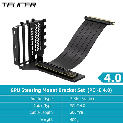 TEUCER L-Z3 GPU Vertical Mounting Bracket Kit – PCIe 4.0 X16 Riser Cable 200mm for Graphics Card Steering Mount