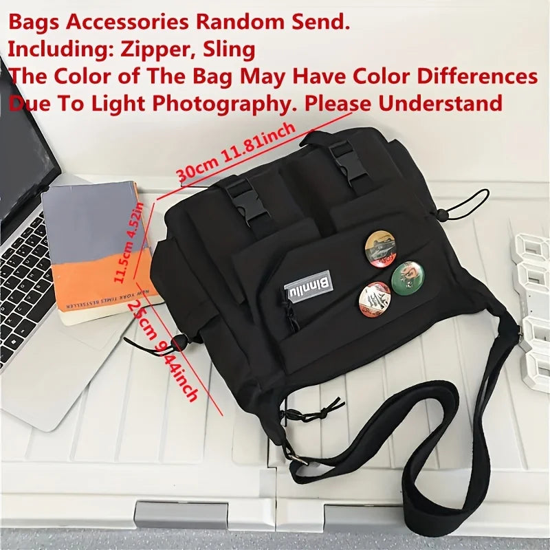 Men’s Nylon Messenger Bag - Trendy Solid Color Crossbody Shoulder Bag for School & Everyday Use