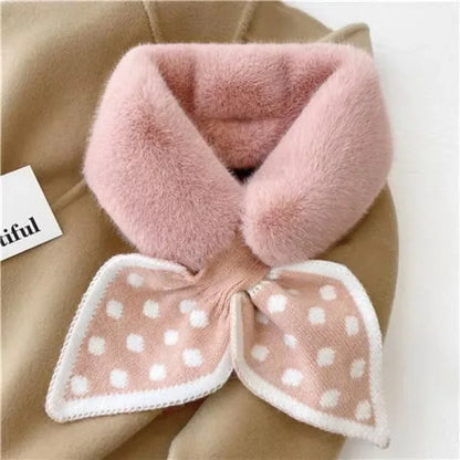 Women’s Winter Faux Fur Scarf - Warm Plush Rabbit Fur Collar Snood with Wool Stitching
