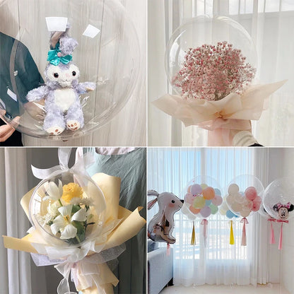 3pcs Large Wide Neck Transparent Bobo Balloons Bouquet for Valentines, Birthdays, and Weddings