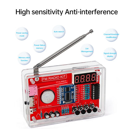RDA5807 DIY FM Radio Kit - 87–108MHz Adjustable Frequency Digital Display Soldering Project for Electronics Practice