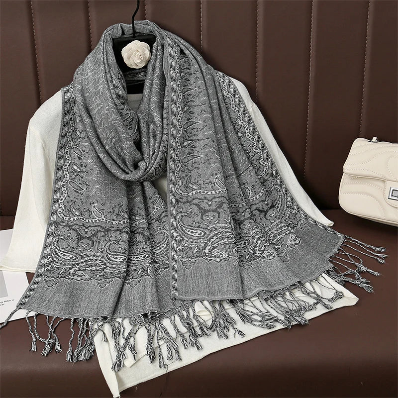 Luxury Autumn Cashmere Pashmina Shawl – Warm Winter Scarves for Women, Printed Cotton Foulard Stole Scarf 2023
