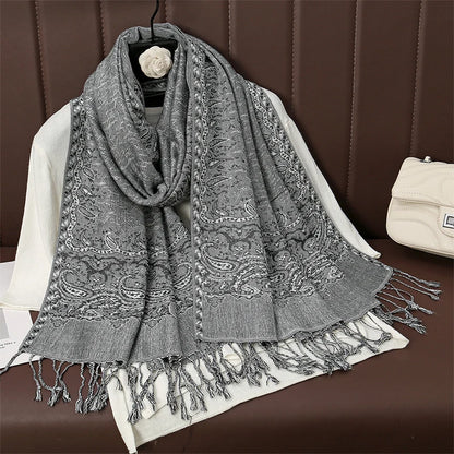 Luxury Autumn Cashmere Pashmina Shawl – Warm Winter Scarves for Women, Printed Cotton Foulard Stole Scarf 2023