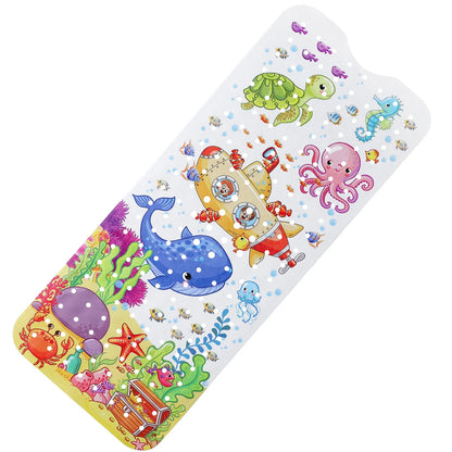 40x100cm Cartoon Sea World Anti-Skid Bath Mat – Soft Non-Slip Shower Mat with Suction Cups for Kids & Elderly