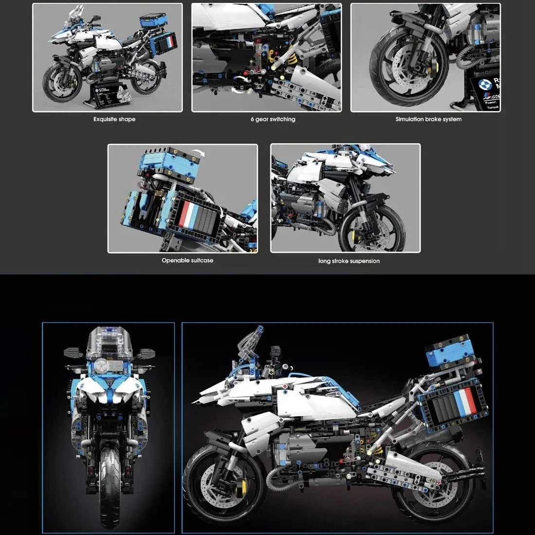 High-Tech 1:5 Motorcycle Model – Modular Brick Racing Motorbike Building Set Toy for Boys T4022
