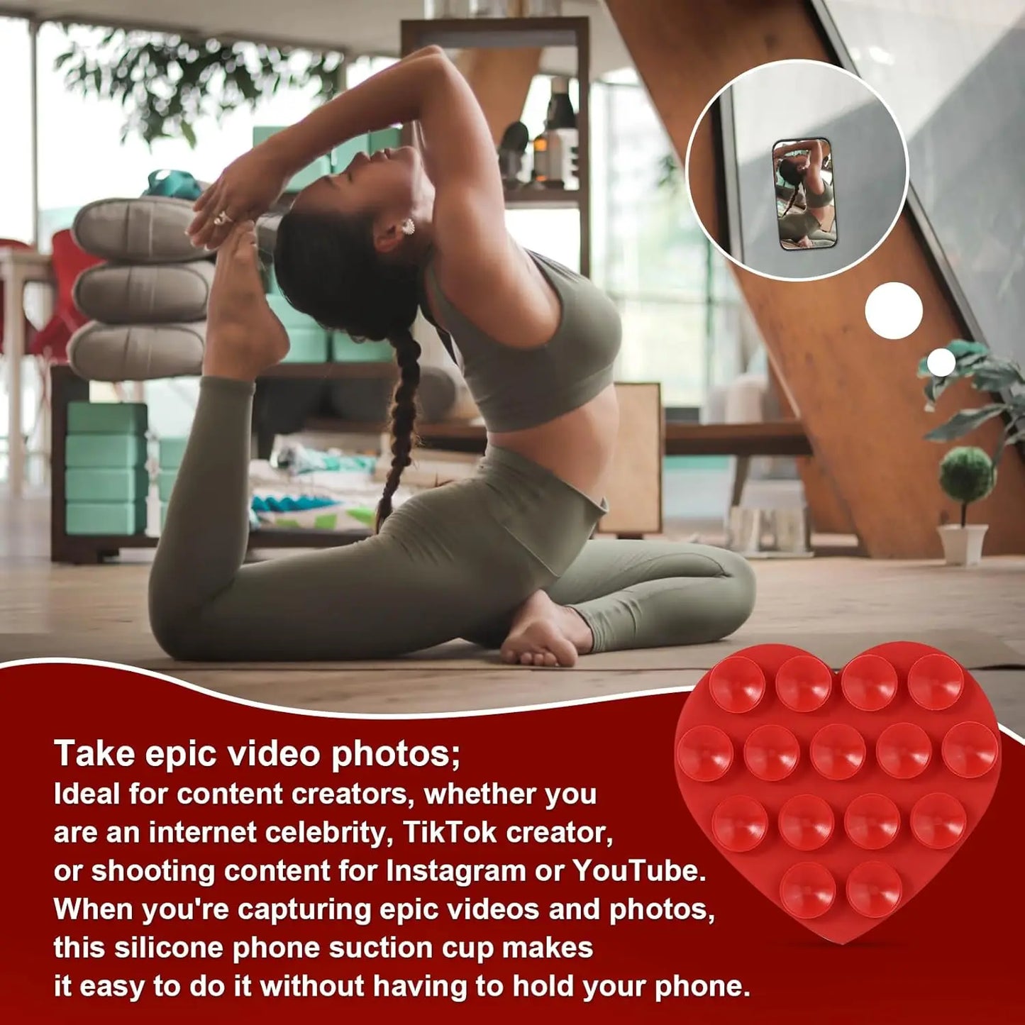 Heart-Shaped Double-Sided Phone Suction Holder - Multi-Purpose Silicone Suction Cup Mount and Sticky Phone Grip