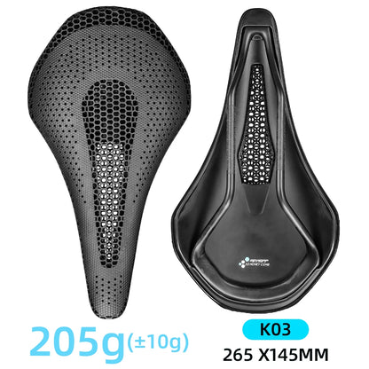 RYET Ultra Full Carbon 3D Printed Bike Saddle — 145mm Lightweight MTB Seat with High Modulus Carbon Fiber Base