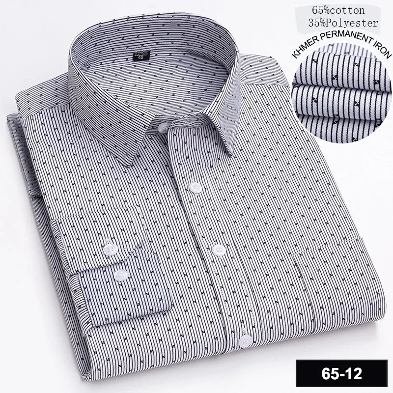 Men’s Slim Fit Long Sleeve Shirt - Formal Plaid Cotton Office Shirt with Single Pocket
