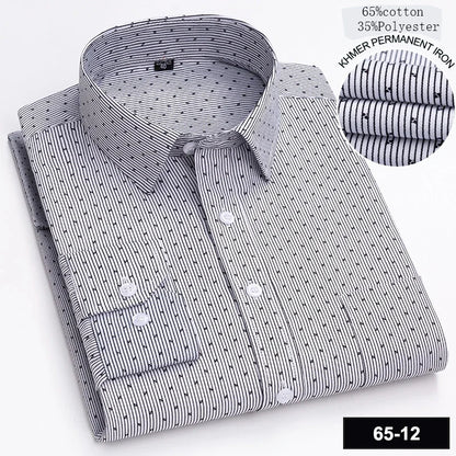 Men’s Slim Fit Long Sleeve Shirt - Formal Plaid Cotton Office Shirt with Single Pocket
