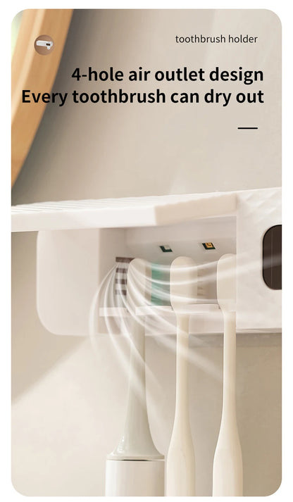 Smart Wall-Mounted Toothbrush Rack – 3-Slot Toothbrush Dryer with Toothpaste Dispenser for Home Use