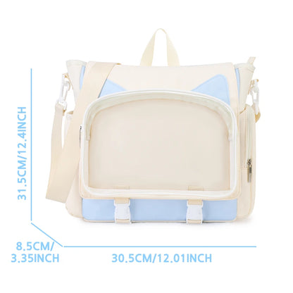 TINYAT Y2K Ita Bag — Waterproof Transparent School Backpack & Crossbody Bag for Girls with Cute Cat Ears