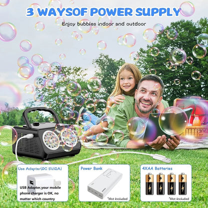Upgrade Automatic Bubble Machine: 2-Fan Bubble Blower, 50000+ Bubbles Per Minute - Portable Bubble Maker for Kids