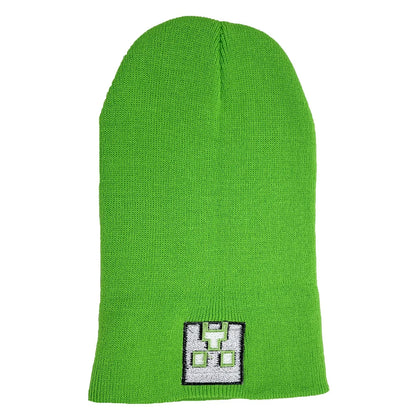 Unisex Black Knit Beanie Hat – Embroidered Green Face Design, Warm Winter Cap for Men & Women