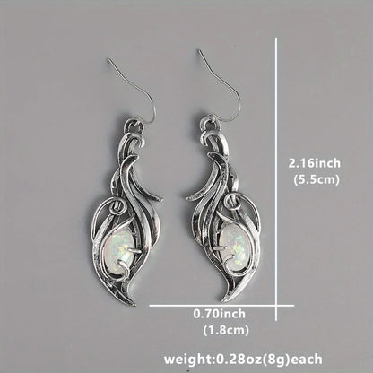 Bohemian Opal Dangle Earrings - Elegant Silver Plated Jewelry for Holidays & Special Occasions