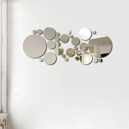 26-Piece 3D Acrylic Mirror Wall Stickers - Round DIY Decorative Tiles for Bedroom, Bathroom & TV Background Decor