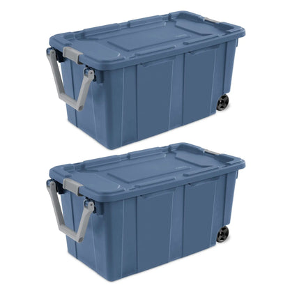 Sterilite 40 Gallon Extra Large Storage Bin - Wheeled Plastic Storage Container with Handle, Black, 2-Pack