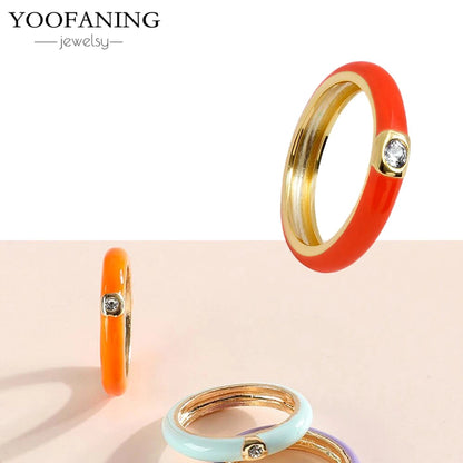 24K Gold-Plated & Silver Enamel Ring – Slim Round Women's Luxury Zircon CZ Ring in Green, Purple, Pink for Wedding & Anniversary