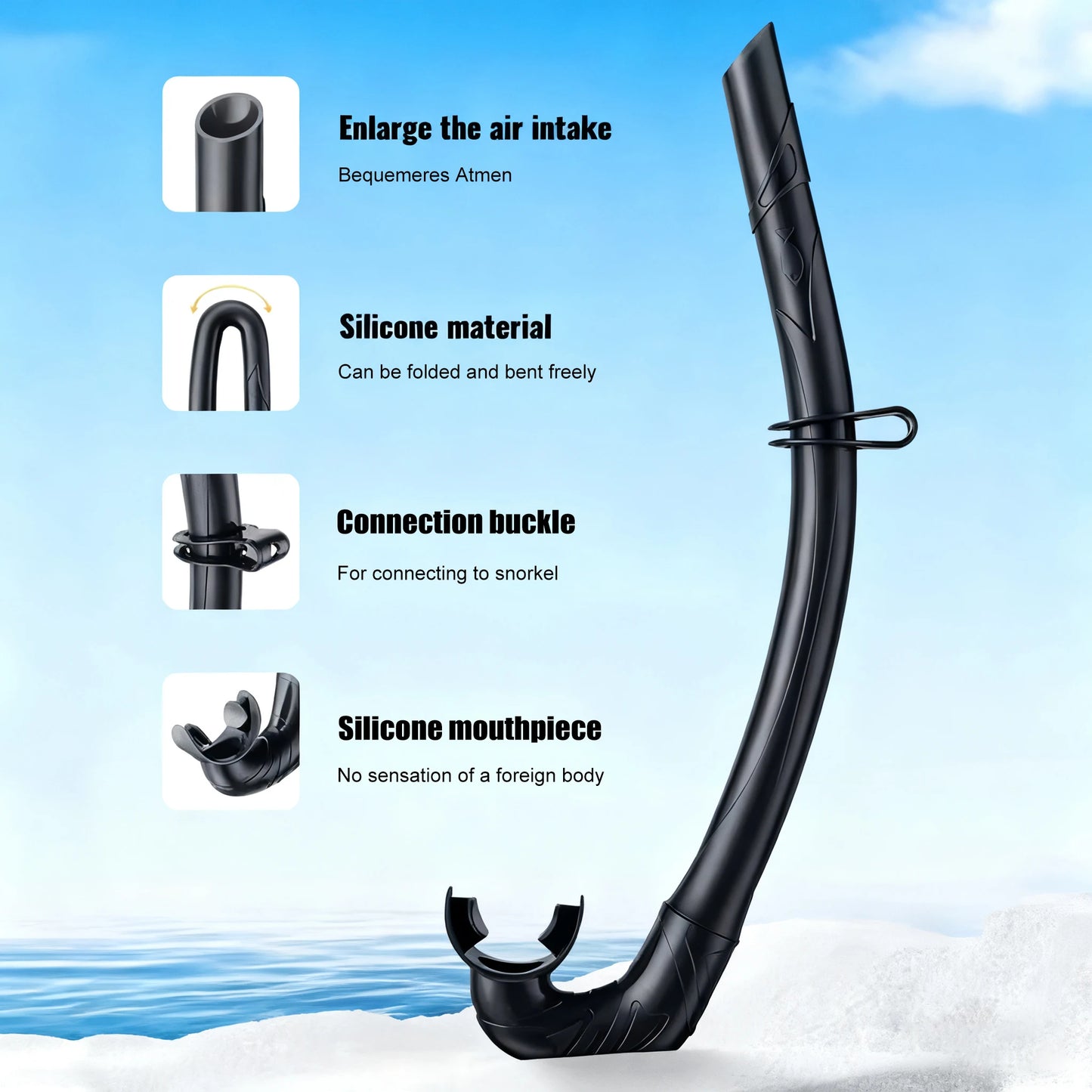 Soft Silicone Diving Snorkel - Portable Foldable Adult Snorkeling Gear for Freediving, Spearfishing & Swimming