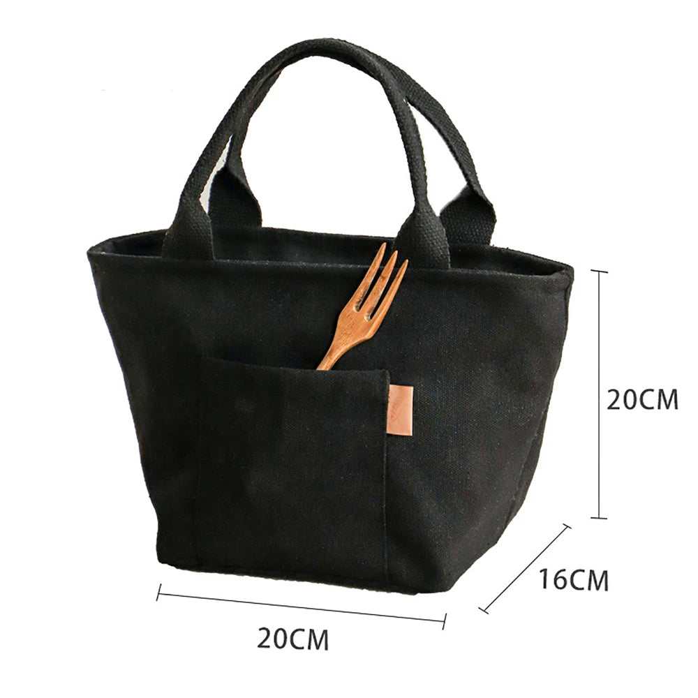Insulated Canvas Lunch Bag – Large Capacity Reusable Tote with Zipper, Portable Storage Bag for School and Picnic