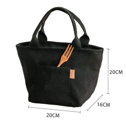 Insulated Canvas Lunch Bag – Large Capacity Reusable Tote with Zipper, Portable Storage Bag for School and Picnic