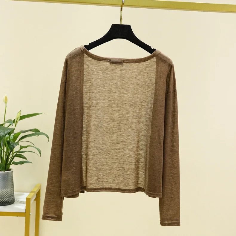 Plus Size Women's Thin Cardigan – Long Sleeve, Sun Protection, Loose Fit, Front-Open Air-Conditioned Cover-Up Top
