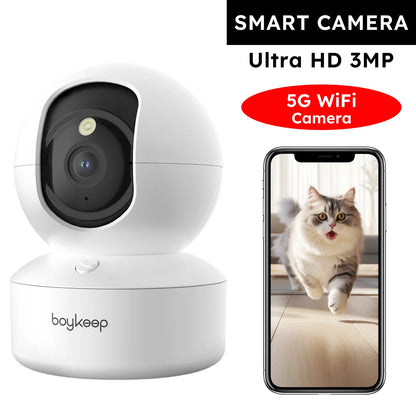 Boykeep 2K Pet & Baby Security Camera – 360° Pan/Tilt WiFi Indoor Camera with 5G/2.4GHz, Two-Way Audio & Night Vision