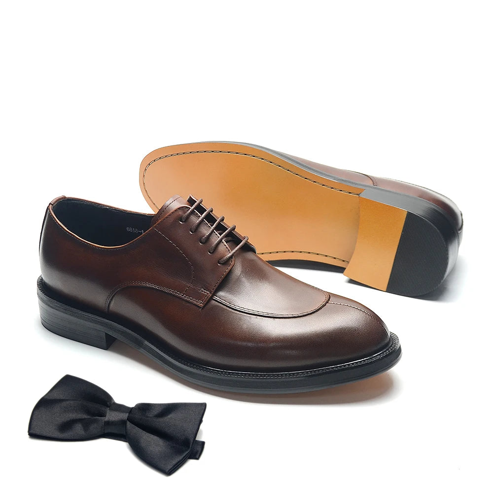Men’s Genuine Leather Oxford Derby Shoes - Handmade Lace-Up Wedding, Party and Formal Business Dress Shoes