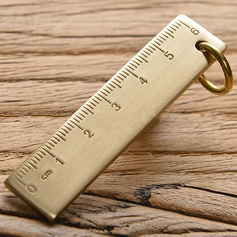 Vintage Brass Straight Ruler — Metal Triangle Protractor Measuring Tool for Students