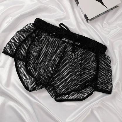 Men's Mesh Boxer Briefs - Loose Fit See Through Breathable Aro Shorts Sexy Home Underwear Pants