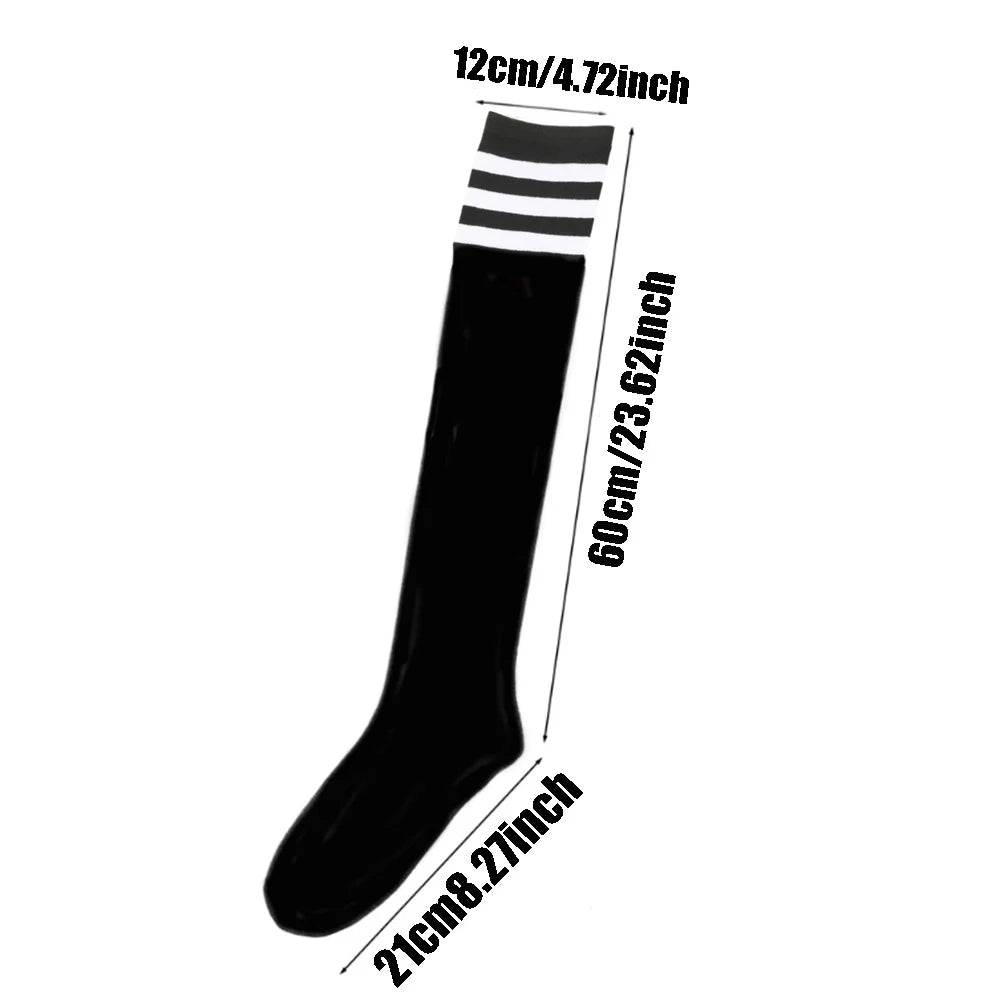 Plus Size Women’s Thigh High Socks — Extra Long Thick Striped Knit Stockings for Wide Thighs