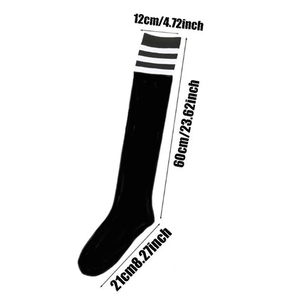 Plus Size Women’s Thigh High Socks — Extra Long Thick Striped Knit Stockings for Wide Thighs