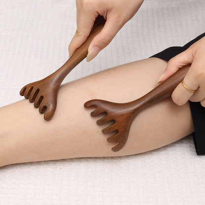 Head Meridian Massage Comb – Anti-Static Natural Wooden Wide Tooth, Six-Claw Gua Sha Tool for Spa & Blood Circulation