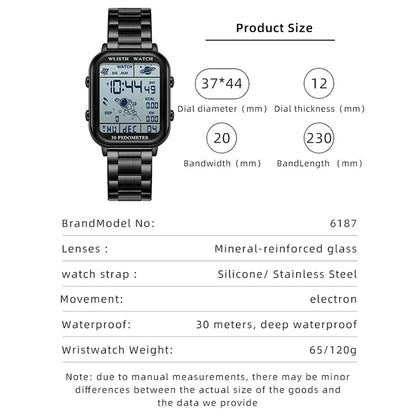 Men’s Digital Sports Watch - Stopwatch, Countdown Timer, Calendar & Pedometer Wristwatch