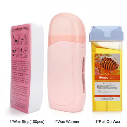 3 in 1 Roll-On Waxing Kit – Soft Wax Heater with Wax Cartridges & Strips for Hair Removal