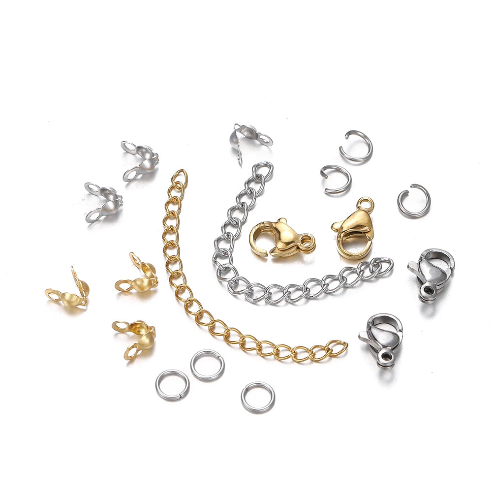 210-400Pcs Jewelry Making Kit - Lobster Clasps Jump Rings Crimp Beads Findings for DIY Bracelets & Necklaces