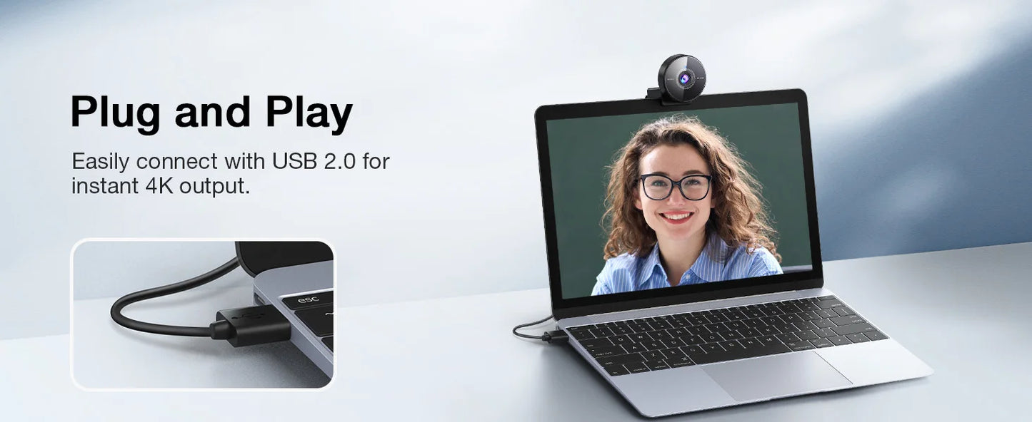 EMEET 4K Webcam with Microphone – 1080P 60FPS USB Mini Camera for Desktop & Laptop